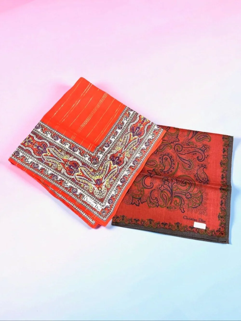 2)  New - Christian Dior  cotton made 19  Mini scarf/Neck-kerchief red floral(44